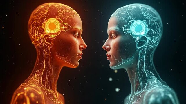 The Heads with Battery Symbols Representing Emotional Energy and Mental Balance.