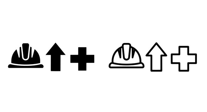 Construction safety growth hard hat up arrow plus sign icon vector