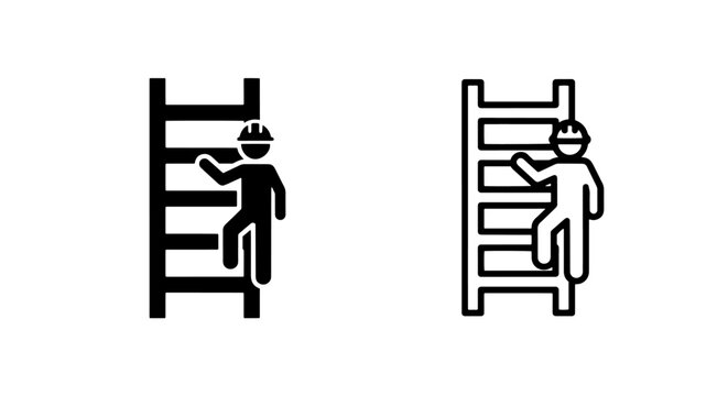 Construction worker climbing ladder progress goal achievement icon vector
