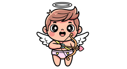 Fototapeta premium Cute baby angel holding bow and arrow with smiling expression 