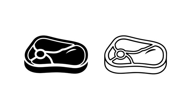 Meat steak icons with marbling in silhouette and outline vector style