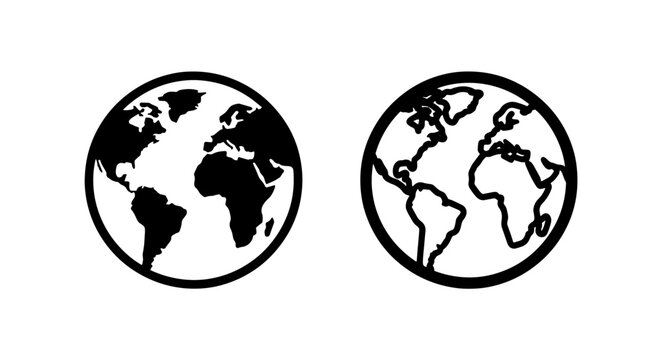 Planet earth globe icons showing continents for world travel