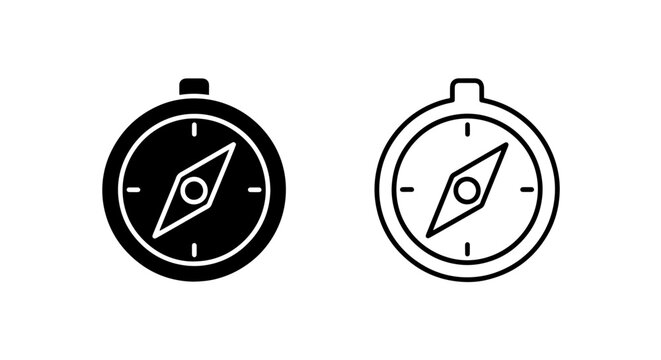 Navigation compass icon set for travel and exploration mapping tools