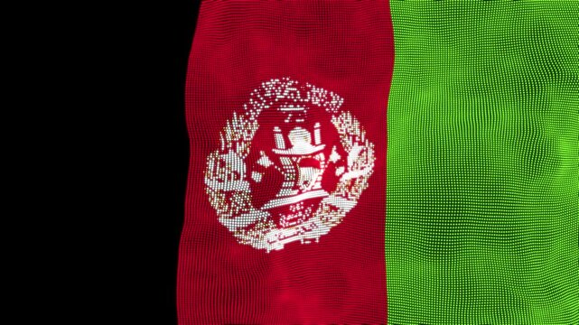 Realistic Afghanistan Flag Waving in the Wind with Detailed Fabric Texture. National Flag of Afghanistan Ripple Animation with Central Emblem