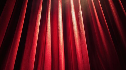 Fototapeta premium drama. Dramatic red theater curtain with a spotlight creating a deep, atmospheric stage scene. event programs, museum guides, designed for cultural heritage projects and event programs.