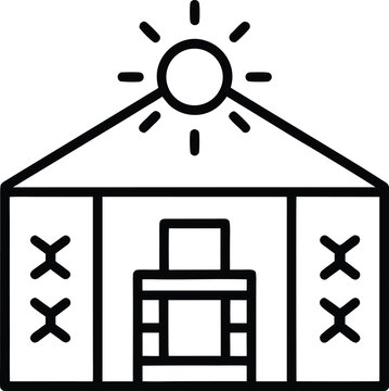 a minimalist mongolian ger yurt interior embroi line art vector illustration on transparent background