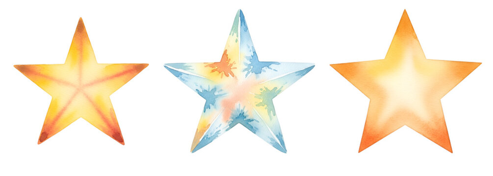 Three colorful stars on transparent background