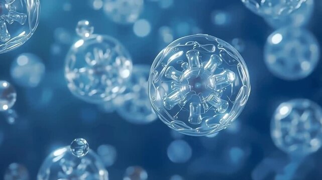 研究説明に適した細胞群の三次元表現が広がる青背景動画素材