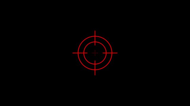 Bright crosshair with a central red plus sign and concentric circles on a black background, symbolizing a digital targeting system or aiming .