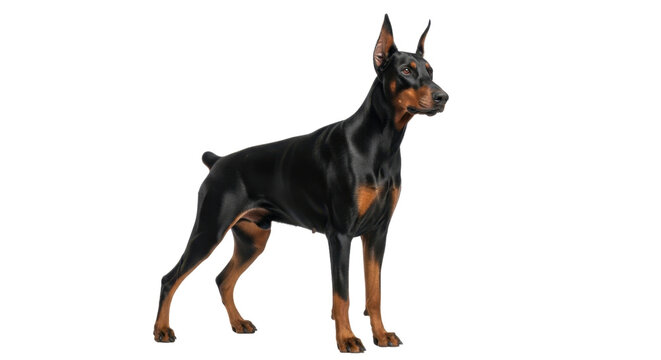 Elegant Doberman Pinscher Standing Proudly Isolated White Background.