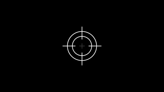 Bright crosshair with a central white plus sign and concentric circles on a black background, symbolizing a digital targeting system or aiming .