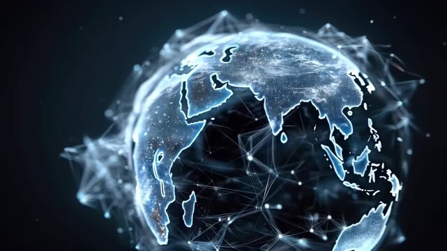 Abstract digital Earth globe rotating with glowing network connections
