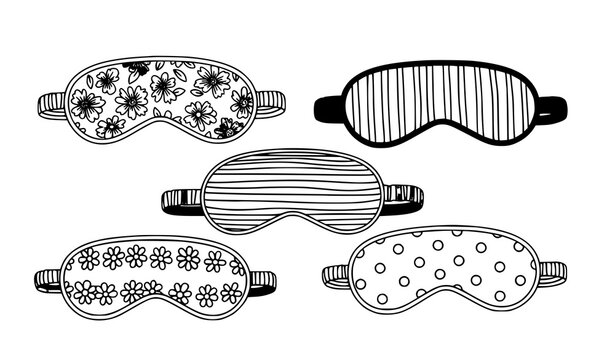 Set of patterned sleep masks vector collection with floral striped and polka dot designs isolated on white