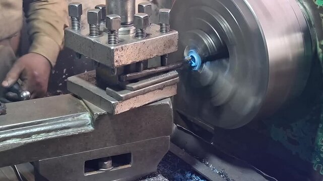Plastic Turning on Lathe Machine in Industrial Workshop