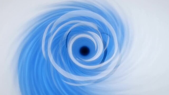 Swirling blue and white spiral pattern forming a funnel shape on a gray background with a dark center point.