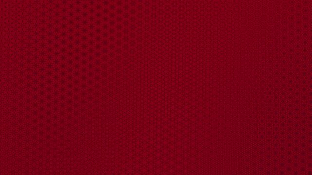 Smooth deep red animation with hexagons and circles forming a structured density transition from sharp to soft geometry, creating elegant depth and minimal motion, seamless loop.