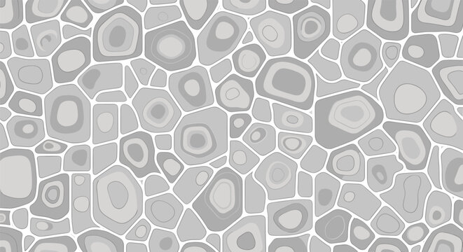 Abstract gray pattern of irregular pebble or organic cell shapes with varying shades and white borders for textured backgrounds.