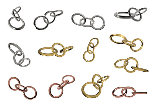 Set of Metal, Gold, and Copper Rings. Interlocking Chain Links Transparent PNG