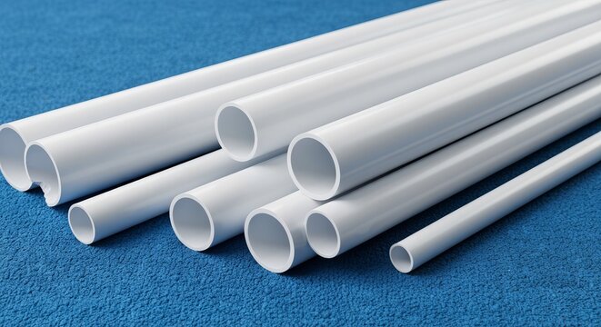 Assorted PVC Pipes in Various Diameters Arranged Diagonally on Soft Velvet Cloth, Brightly Lit