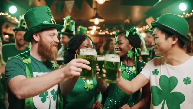 Friends celebrating saint patrick's day toasting with green drinks
