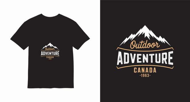Outdoor adventure canada 1963 t-shirt design concept with mountains and vintage typography
