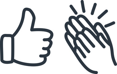 Obraz premium like and clap icon set approval gesture symbol line, thumbs up and applause outline icon feedback set, social approval icon minimal like clap gesture set