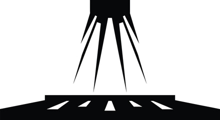 Abstract black silhouette of a rocket launch pad with ascending flames © RaufinIslam