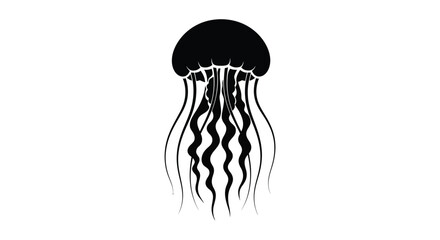 Simple black silhouette of a jellyfish with flowing tentacles © Md Shifat
