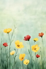 Obraz premium Watercolor Poppies in a Soft Green Field flowers floral