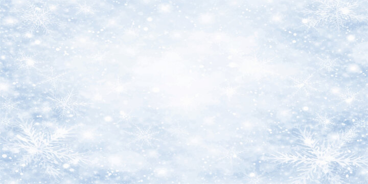 Abstract a beautiful serene image of a winter wonderland. Softly falling snow flurries gracefully dance, and creates a sense of peace.