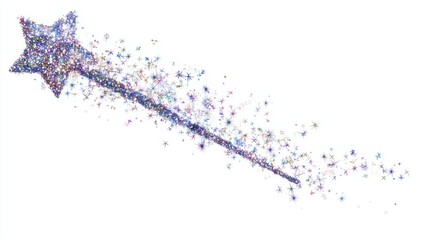 Naklejka premium Cute Clipart Wand with Sparkling Stars and Glitter Trail on White Background for Magical Designs
