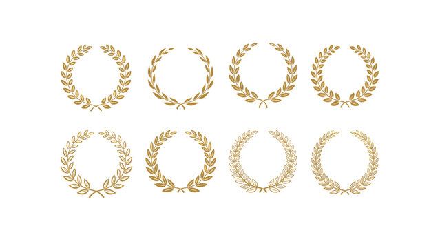 Gold laurel wreaths for award ceremony achievement success and recognition on clean white background for certificate design.