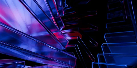 Cyber elements made of transparent glass and liquid acrylic purple blue glow on black backdrop cinematic tech background design cover art visuals 3d rendering © IM_VISUALS