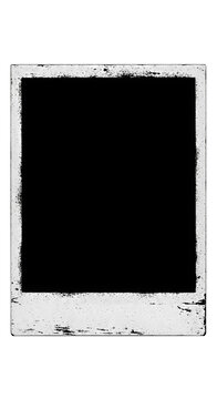 A blank polaroid photo with a distressed frame isolated on transparent background