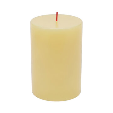 Beige pillar candle on transparent background with red wick