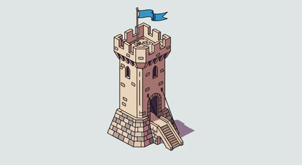 Obraz premium Isometric Medieval Castle Tower Illustration