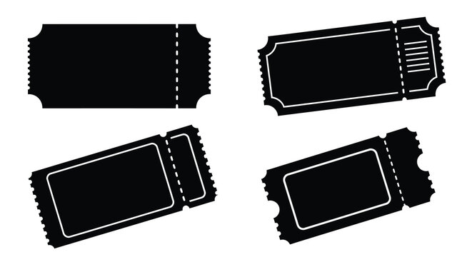 Four black ticket stubs arranged on a white background silhouette