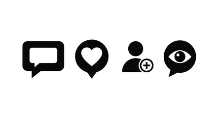 Obraz premium Four social media icons in black depicting communication and interaction silhouette
