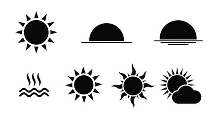 Minimalist weather icons depicting sun clouds and heat a silhouette © MST