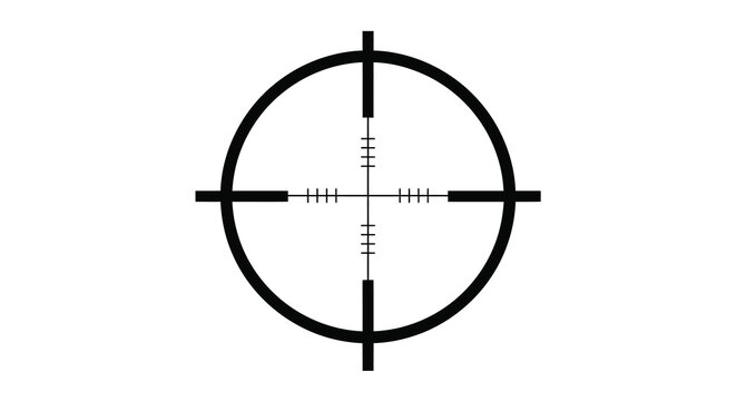 Black crosshair reticle with central markings a stark silhouette
