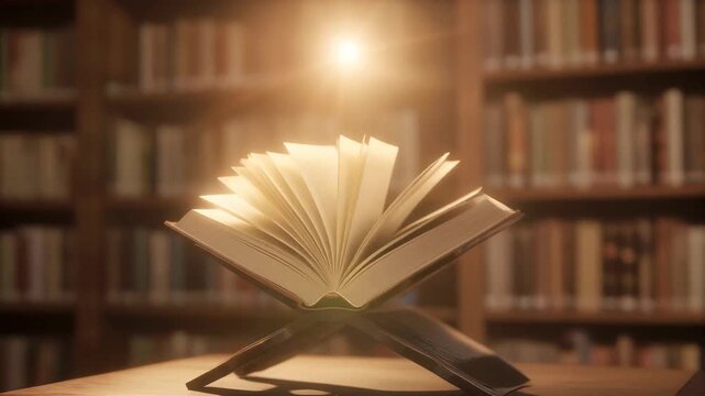 Open book glowing light library reading knowledge education study inspiration