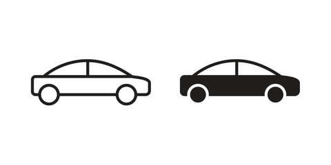 Fototapeta premium Car icon symbol. Vector outline drawing. Editable stroke.