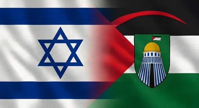 Flags of israel and palestine merged together