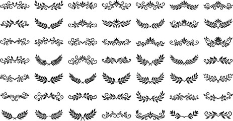 Collection of Black Decorative Flourishes and Laurel Wreaths on White Background ornament design element © Muhammad