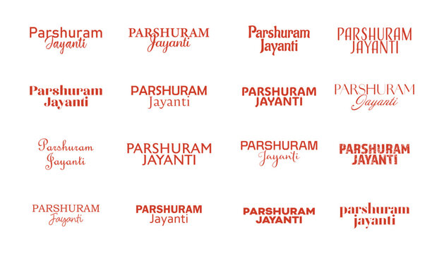 Happy Parshuram Jayanti Indian Religious festival typography design set. Happy Parshuram Jayanti text. Vector illustration.