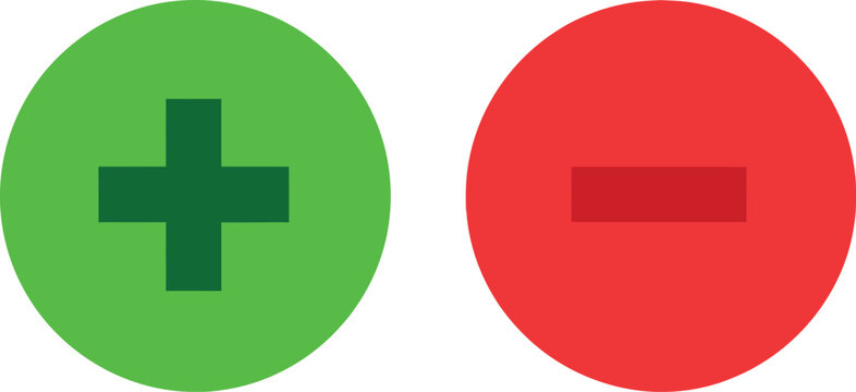 Plus and Minus Signs Vector Icons Set for Web Buttons and UI Design