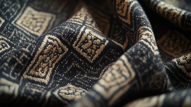 Soft wool fabric with geometric pattern and diffuse lighting .
