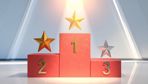 Podium ranking blocks with gold, silver, bronze stars