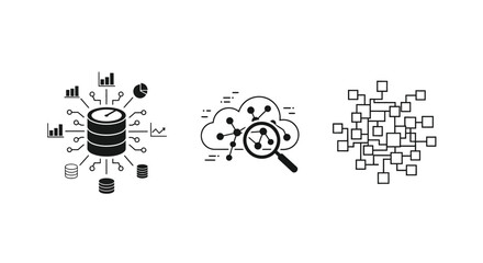 Fototapeta premium Data analysis and cloud computing icons presented as a silhouette