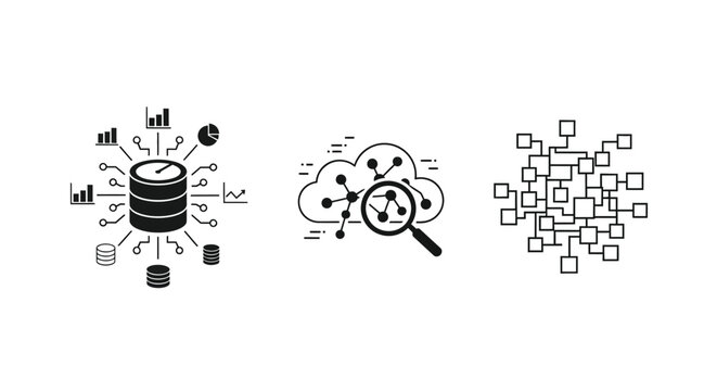 Data analysis and cloud computing icons presented as a silhouette
